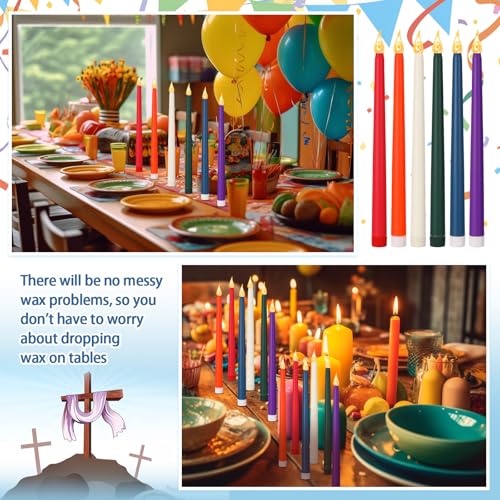 Image of CHENGU 12 Pcs LED Taper Candles Flameless Battery Dripless Dinner Candles for Thanksgiving Day, Weddings, Church, Hanukkah, Christmas, Autumn, New Year Celebration(Multicolor,Taper)