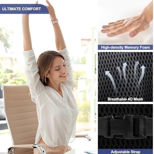 image for BYMECOST Lumbar Support Pillow for Car, Memory Foam Car Seat Back Supp