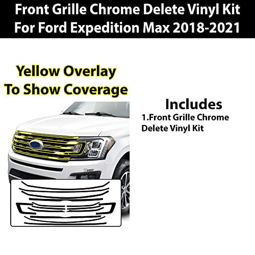 Image of BOGAR TECH DESIGNS for Ford Expedition 2018-2021 Front Grille Chrome Delete - Precut Vinyl Overlay Kit, Gloss Black Blackout Trim