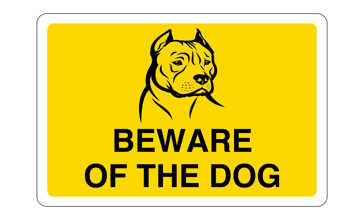 Safety First Display Ltd Yellow Beware Of The Dog Sign - High Tack Self-Adhesive Sticker (150Mm X 100Mm) Viewing Distance Within 3M.