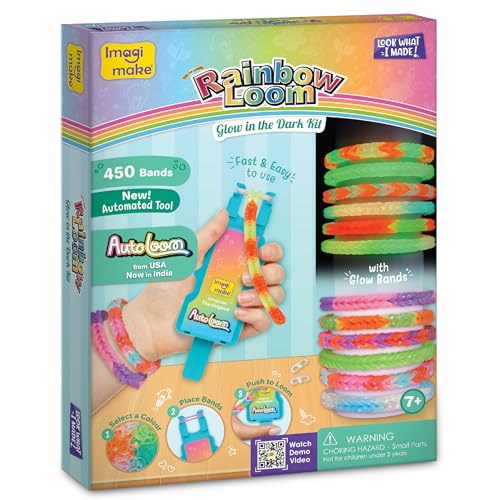 Image of Imagimake Rainbow Loom Glow in the Dark Kit | Bracelet Making kit with 450+ Bands & Clips | Auto Loom Tool |DIY Art & Craft Kit |Travel Toys | Creative Gift for Girls Age 7+