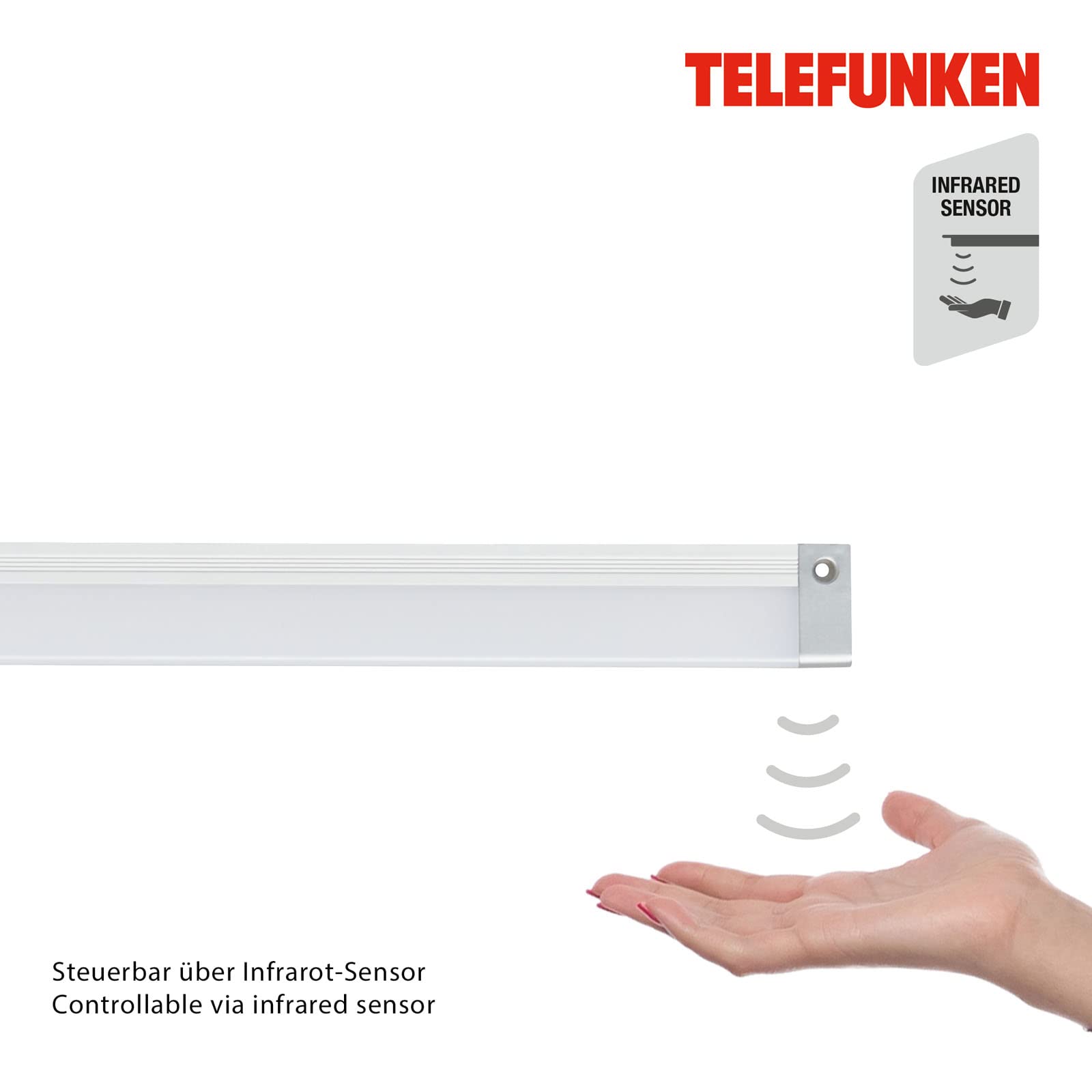 TELEFUNKEN - Unterbauleuchte Küche dimmbar, 80 Cm, Berührungsloser Sensor, Led Lampe für Schrank, Regale, Werkbank, Neutralweißes Licht, 9 W, 1000 Lm, Silberfarbig