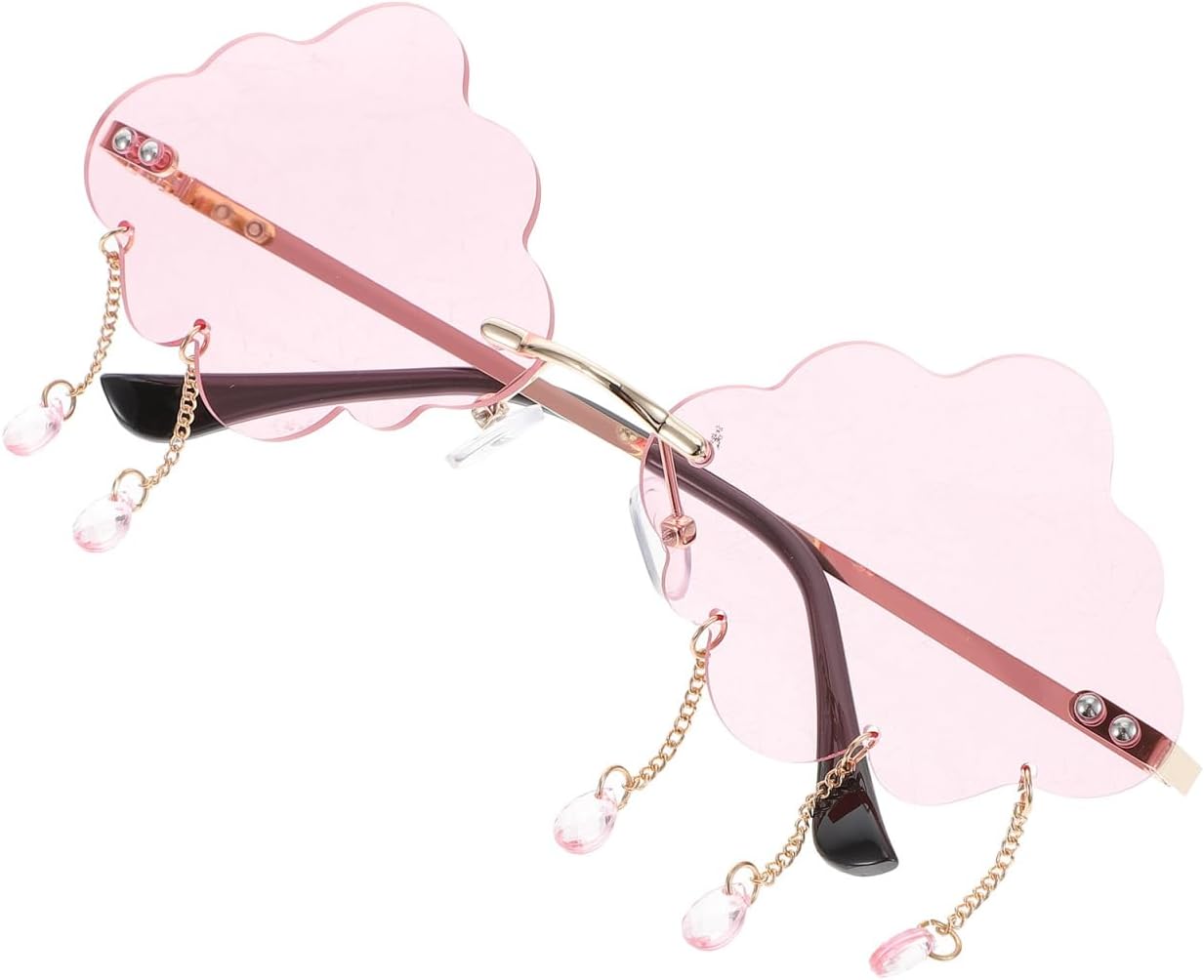 Cloud Sunglasses for Women Men Rimless Cloud Shaped Glasses with Raindrop Tassel Weirdcore Funky Sunglasses for Festival Party Cosplay Aesthetic Trendy Unique Eyeglasses Pink