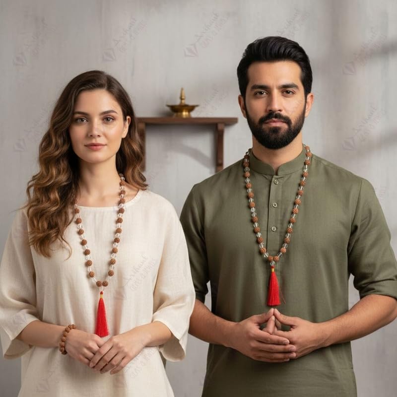 Image of Arihant Gems and Jewels Sphatik /Crystal Jaap Mala for Pooja (54+1 Beads) | Natural & Certified | Astrological Beads with Positive Effect | Unisex Both for Men & Women (Sphatik and Rudraksha Mala)