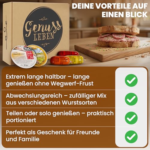 Genussleben Frühstücksbox herzhafte Verführung mit 500g köstlicher, haltbarer Wurst für Camping, Outdoor, Frühstück oder Zelten
