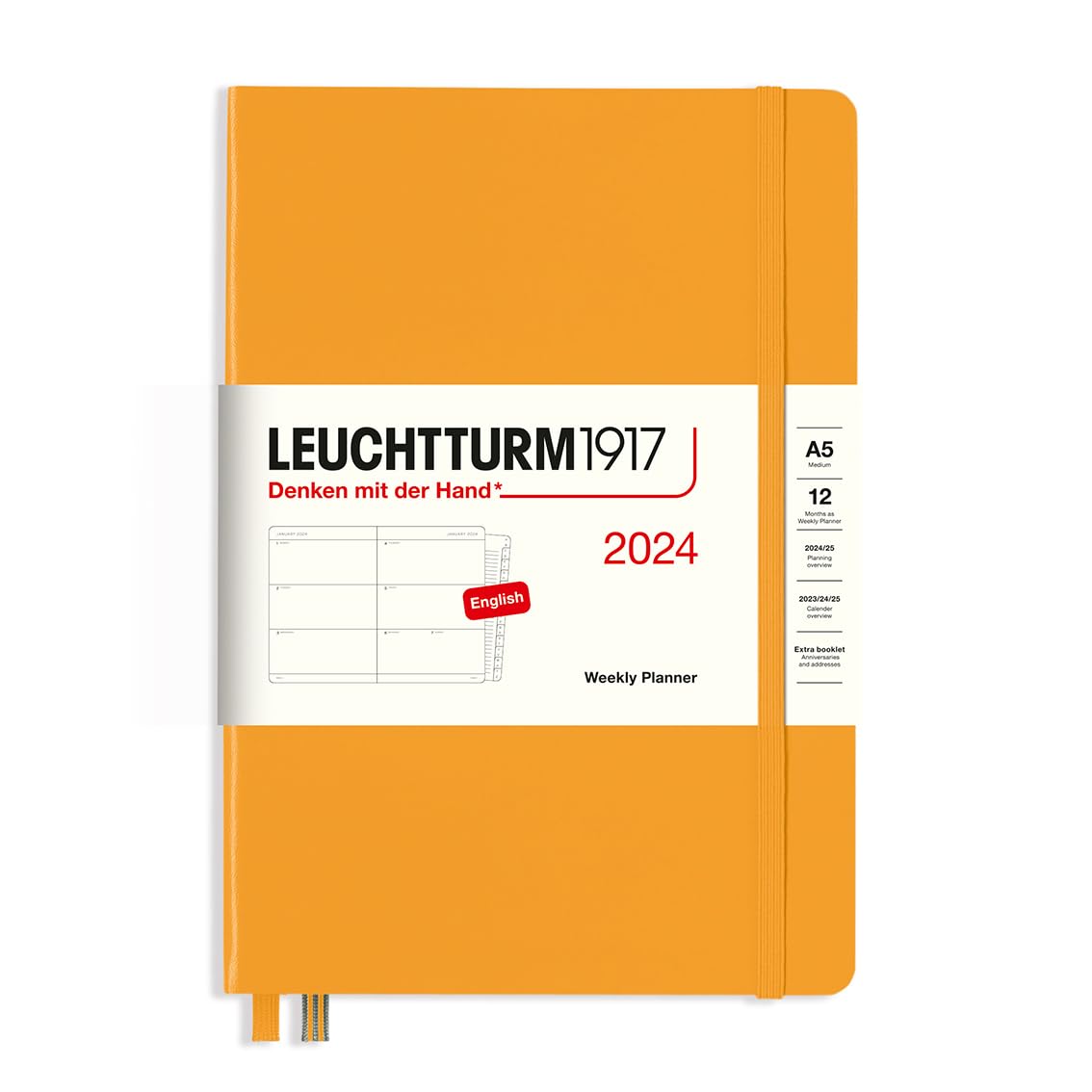 LEUCHTTURM1917 367616 Weekly Planner Medium (A5) 2024, 12 Months, Rising Sun, English