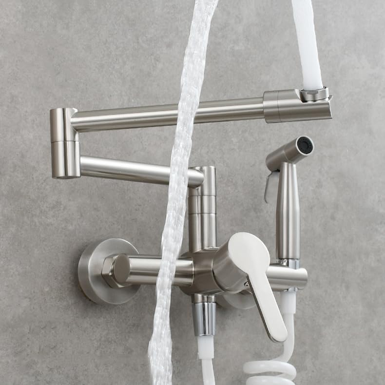 Robinet de cuisine mural avec pomme de douche rotative et mitigeur monomode de précision