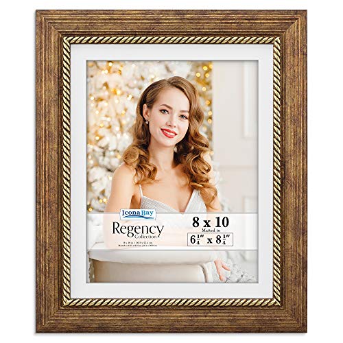 Icona Bay 8X10 Copper Brown Picture Frame With Removable Mat, French Baroque Style Photo Frame 8 X 10, Wall Mount Or Table Top, Regency Collection #TOP9