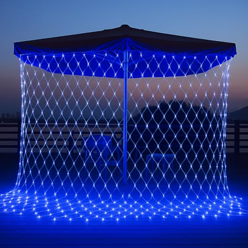 Image of Led Net Mesh String Lights - Diwali Lights, Led Lights for Home Decoration 9.8Ft X 6.6Ft 192 LEDs 8 Modes (Blue Net Mesh)
