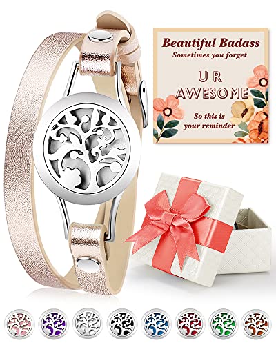 Jack & Rose For Women, Essential Oil Diffuser Bracelet, Tree Of Life Jewelry Aromatherapy Bracelets Leather Band With 8 Color Felt Pads, Gifts For Daughter, Girl, Mom, Sister #TOP5