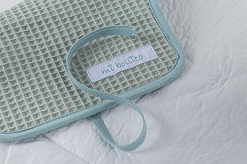 Mi bollito Baby Changing Mat Portable Foldable Waterproof 100% Waffle Cotton Fabric Easy to Store in Maternity Bag Ideal Newborn Gift (Mint Green) - Image 4