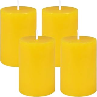 4 Packs 2x3 Inch Yellow Citronella Pillar Candles, Small Dripless Colored Lemongrass Scented Column Cylinder Candles for Patio Home Outside Garden Camping in Summer - 24 Hours Burning