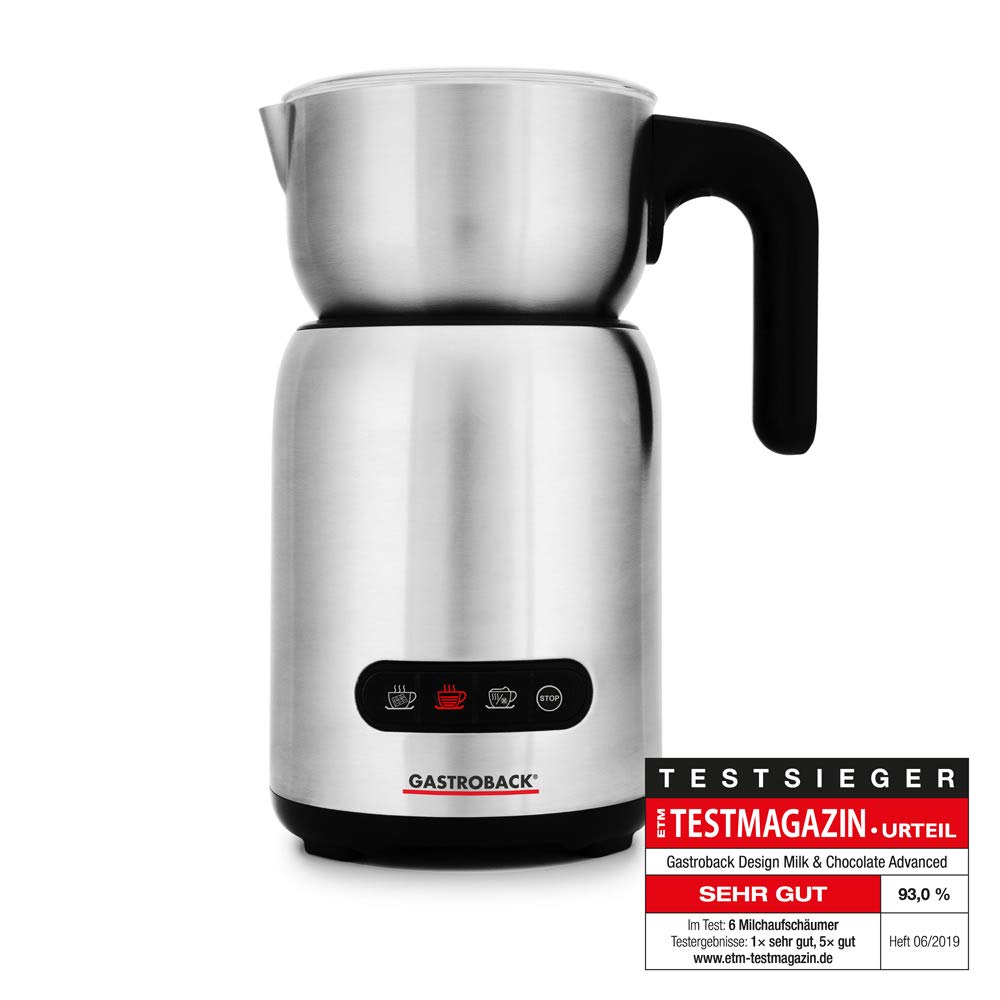 GASTROBACK Design Milk and Chocolate Advanced, 650 Watt Induktion-Milchaufschäumer für 1 Liter Milchschaum, heiße Schokolade, Milchaufschäumer elektrisch, schwarz/Silver