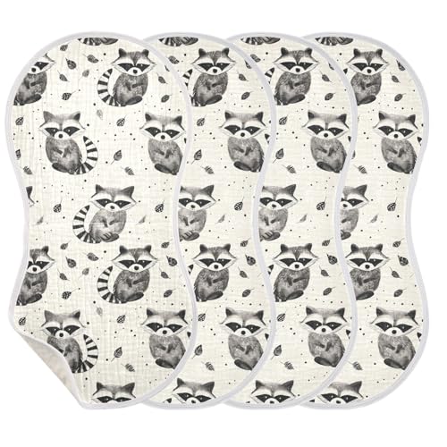 Cute Cartoon Raccoons Cotton Muslin Baby Burp Cloths Good Absorbent Burp rag for Set of 2, 22x11in3