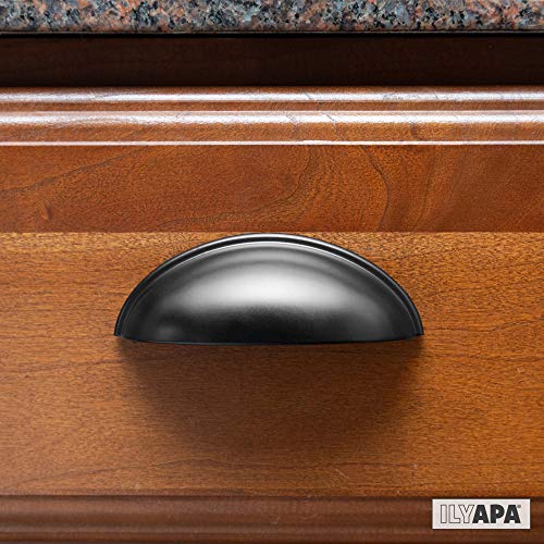 image for Ilyapa Matte Black Kitchen Cabinet Pulls - 3 Inch Hole Center Bin Cup 