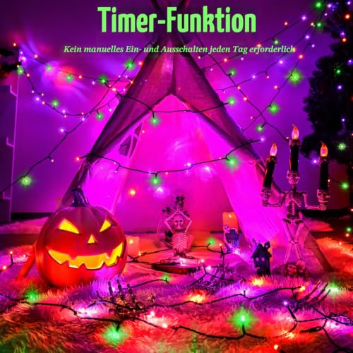 FFZZKJ Halloween Lichterkette Batterie Insgesamt 100LED 10M mit Timer 8 Modi Wasserdicht Lichterkette Außen Innen 50LED*2 5M*2 für… – Ansicht 3
