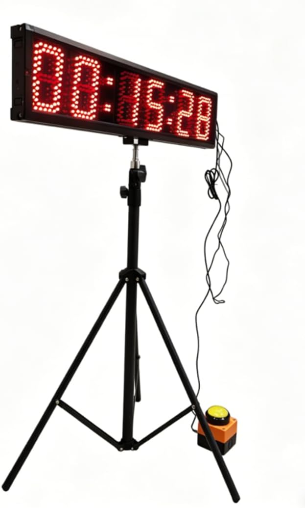 Large Semi-Outdoor LED Race Timing Clock 5 Inch Digital Height 6 Digits Red Countdown/Up Timer Stopwatch with 12/24 Hour Format Button and Remote Control