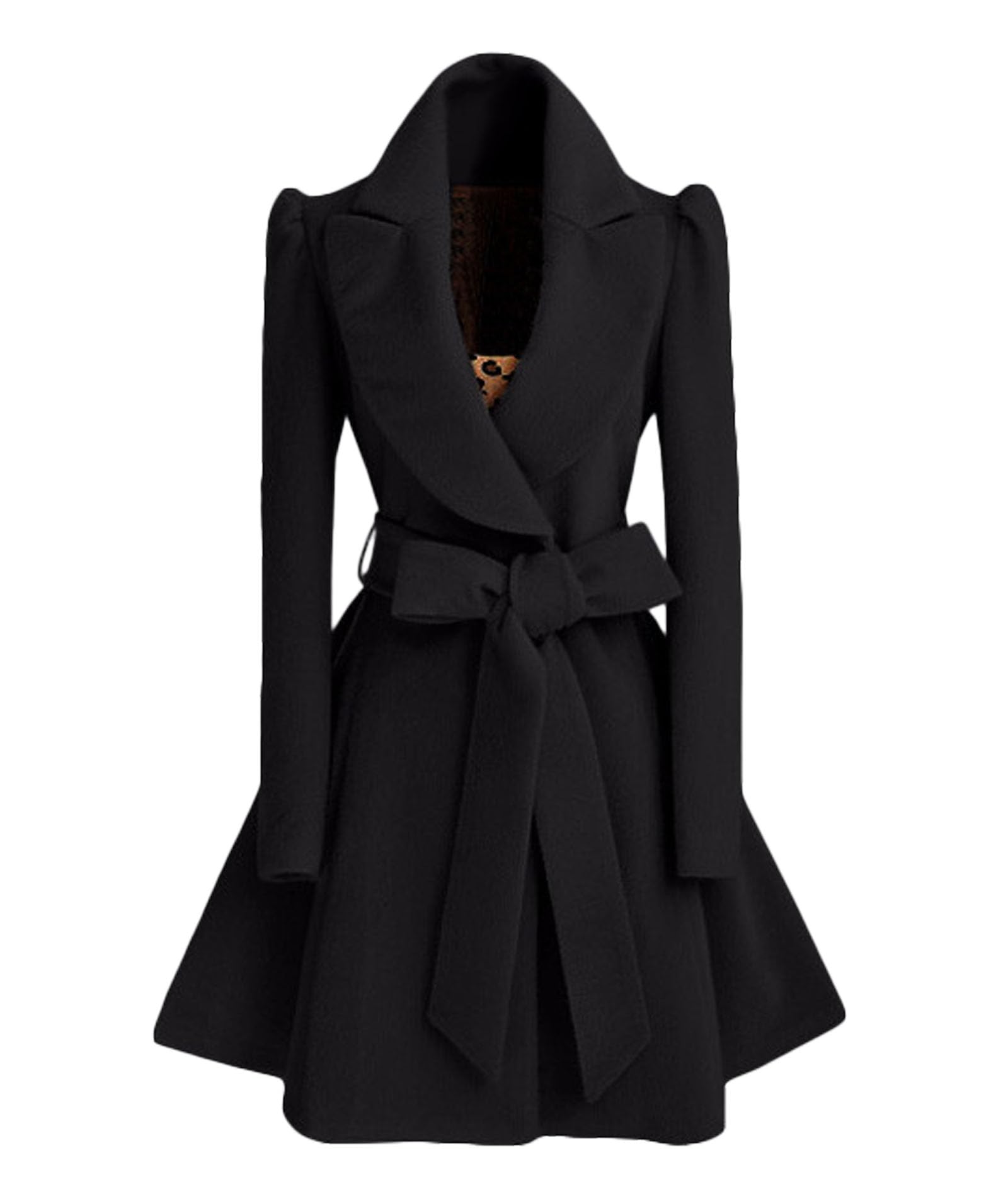 xxxiticat Womens Double Breasted Dress Coat Winter Peak Lapel Collar Belted A Line Flared Wool Blend Trench Coats
