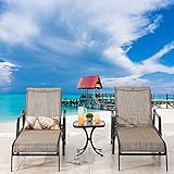 LOKATSE HOME 3 Pieces Outdoor Chaise Lounge Set Patio Pool Chairs Adjustable Back Steel Teslin with...