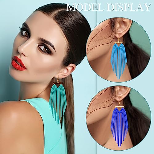 Sasylvia 9 Pairs Fringe Leather Earrings Boho Triangle Deerskin Leather Fringe Boho Earrings for Women3