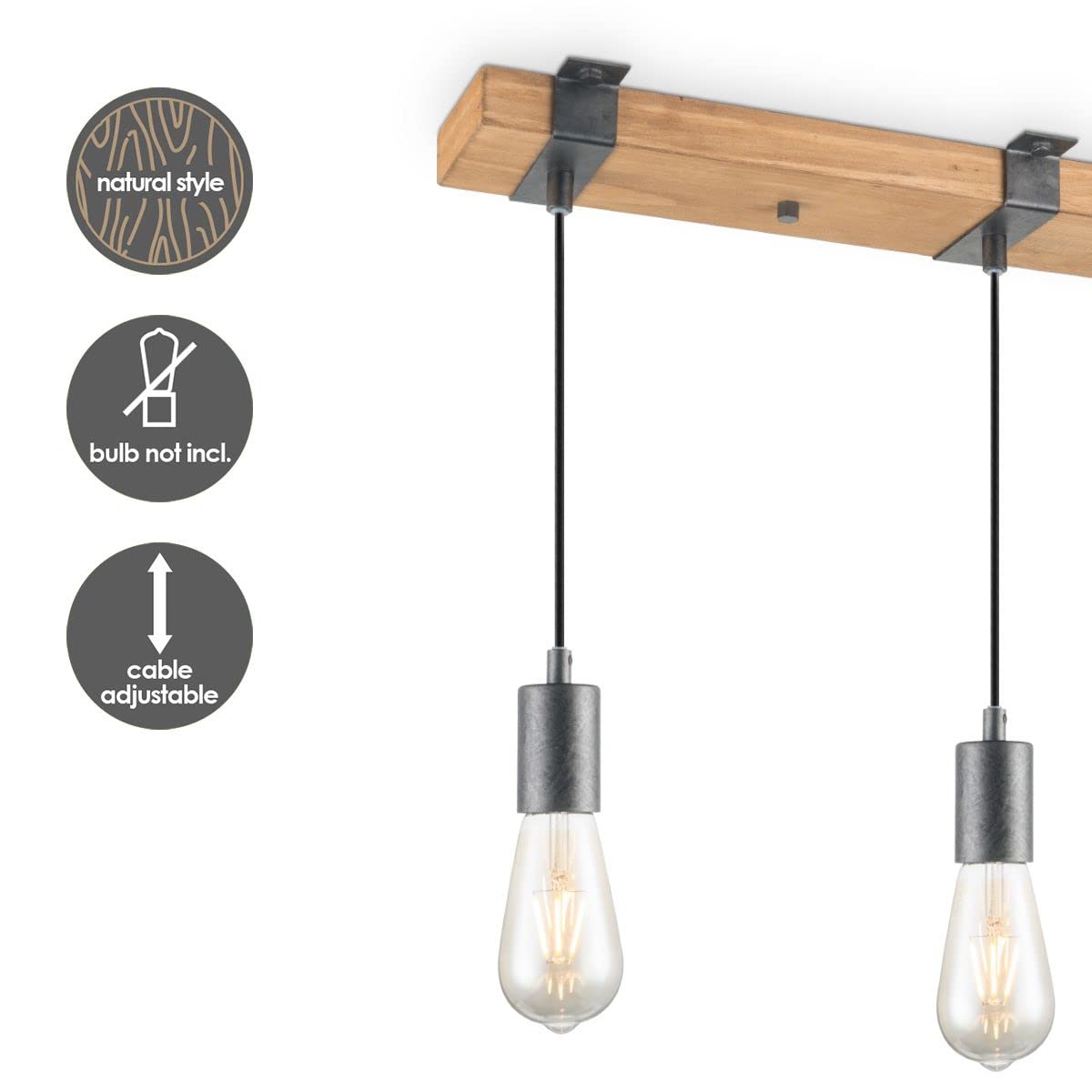 Home Sweet Home Landhaus Hängelampe Denton | 70/14/110cm | Hängeleuchte mit 3 Holzleuchten | geeignet für E27 LED Lichtquelle | Pendelleuchte geeignet für Wohnzimmer, Schlafzimmer