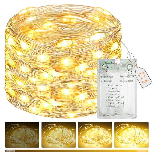 btfarm 5M 50 LED Lichterkette Batterie mit Timer Mini Lichterketten Innen Dimmbar USB-Anschluss 8 Modi Wasserdicht Draht Lichterkette Batteriebetrieben für Weihnachten Party Zimmer Warmweiß