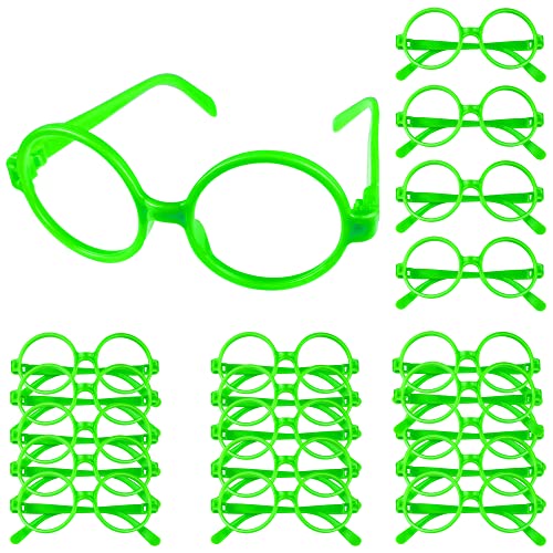 HAVAGDTM 18 Pack Round Green Round Glasses Frame No Lenses Wizard Glasses Stylish Lensless Dressup Glasses for Birthday Costume Dress Up Party Favors