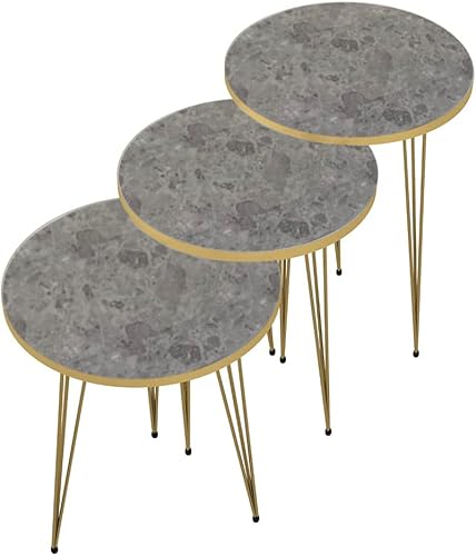Miniatura 6 de PAK HOME Juego de 3 mesas auxiliares anidadas redondas de madera apilables, mesa de sofá lateral de café con patas de metal para sala de estar,
