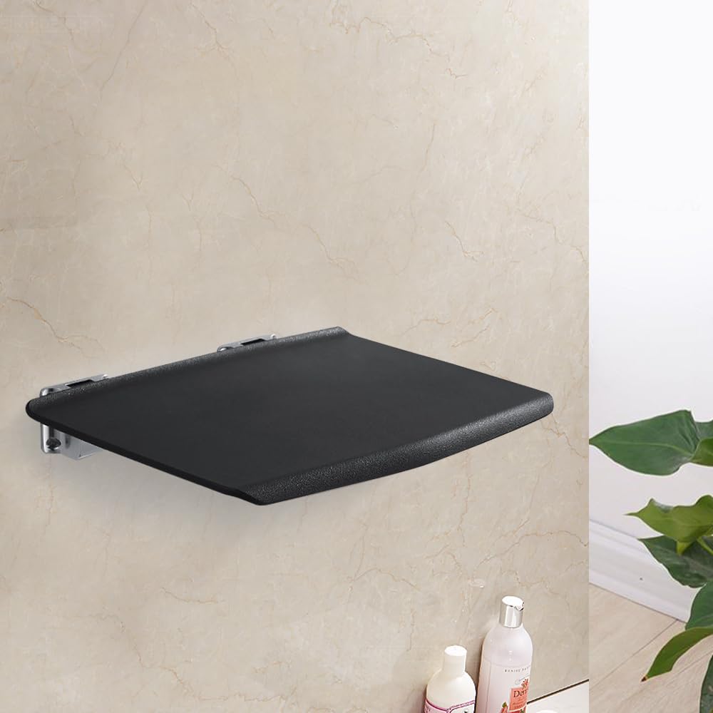 Silla De Ducha Plegable, Asiento De Ducha De Pared, Color Negro, con Soportes para Silla De Ducha Plegable De Pared.