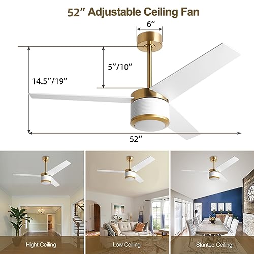reiga 52 Inch 6 Speeds High CFM Quiet DC Motor Smart Ceiling Fan with Light and Remote, 3 Blade Indoor White Gold Modern Ceiling Fan for Bedroom Living Room by reiga - Used condition - Image 6