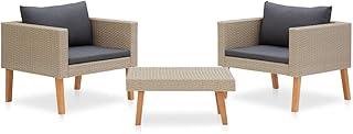 vidaXL Gartenmöbel 3-TLG. mit Auflagen Lounge Sofa Garnitur Sitzgruppe Sitzgarnitur Gartenset Gartensofa Einzelsofa Sessel Poly Rattan Beige