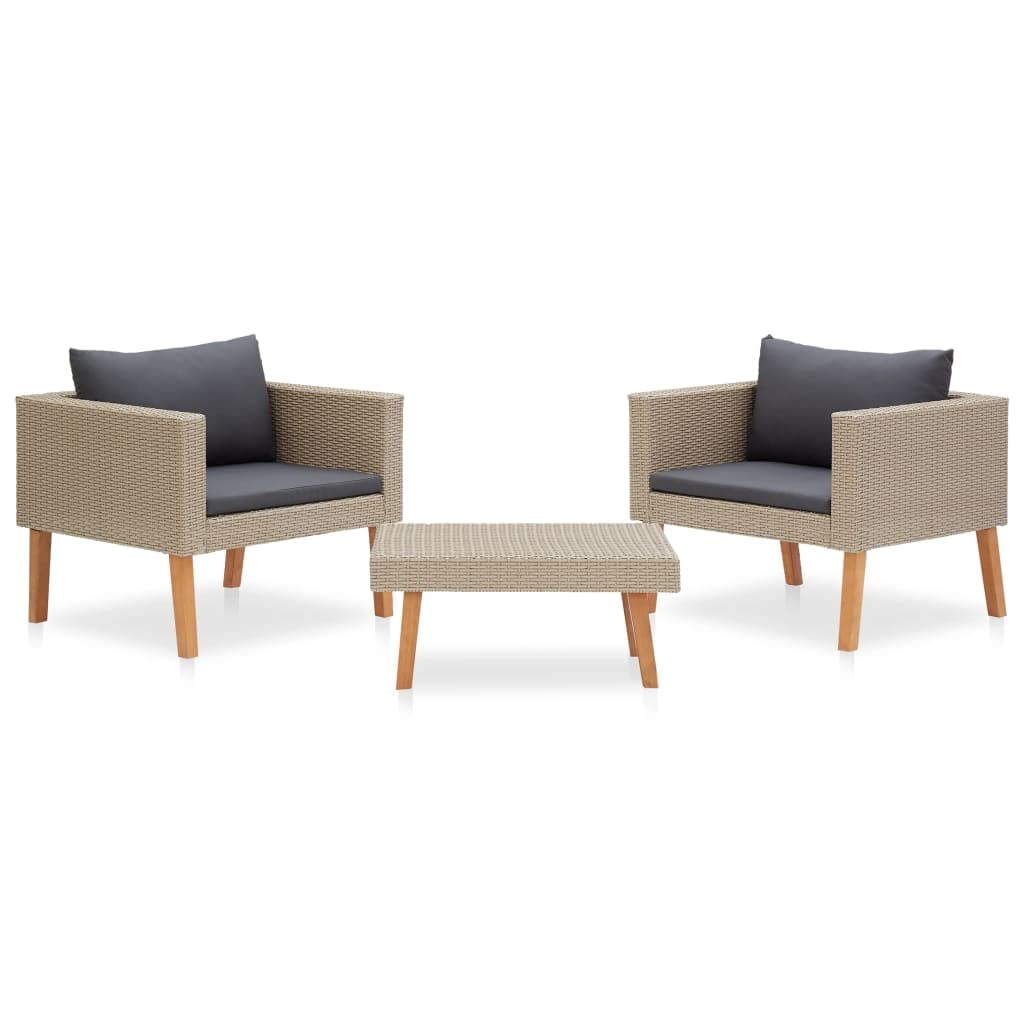 vidaXL Salon de Jardin 3 pcs avec Coussins Mobilier de Patio Mobilier d'Extérieur Meubles de Jardin Meubles de Terrasse Résine Tressée Beige