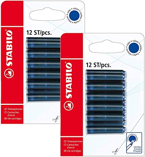 STABILO Tintenpatrone - Schreibfarbe blau (löschbar) (24 Patronen/Blau)