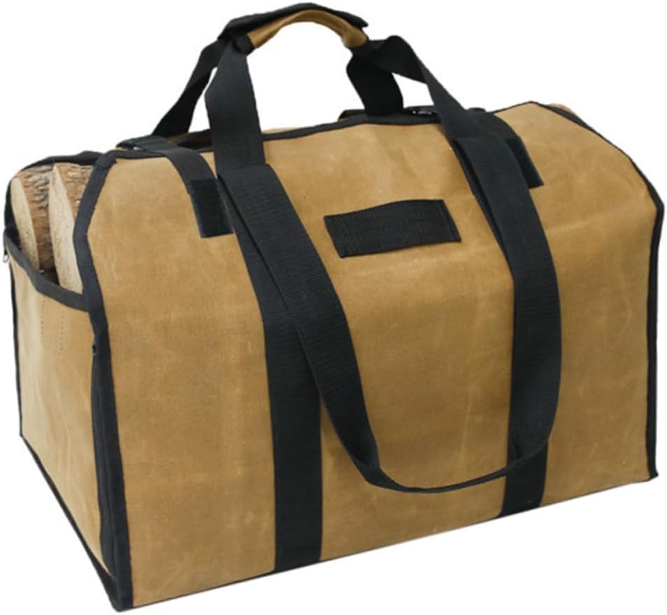 Canvas Log Tote Bag with Padded Handles Multi Functional Firewood Carrier for Outdoor Grilling Camping and Fire Pit Use Easy to Store When Not Use