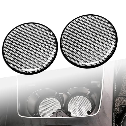2Pcs Car Cup Holder Coasters for VW ID.7 Tourer 2024 2025, Car Cup Holder Insert Coaster 3K Carbon Fiber Interior Accessories Anti-Slip Mats,Silver