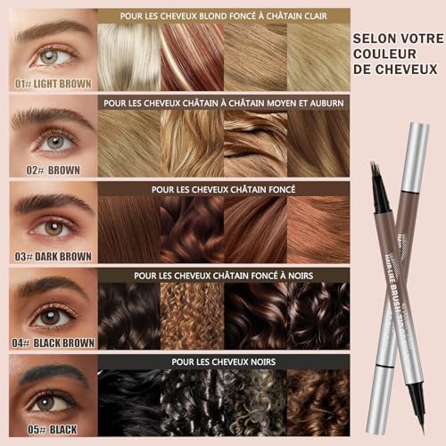 Erinde Crayon Sourcils Microblading 2 en 1, Crayon Sourcils Waterproof, Pointe Multi-Ramifications et Pointe Précise, Maquillage Sourcils Femme, Sourcils Naturels et Définis #01 – vue 5