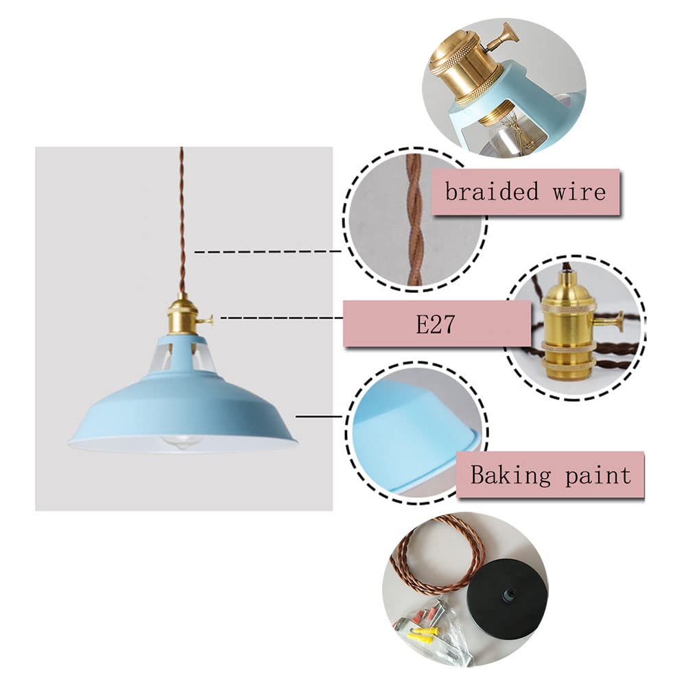 Lampadario A Sospensione Minimalista In Stile Macaron: Ferro Battuto, E27, Altezza 20 Cm, Larghezza 26,5 Cm, Per Soggiorno, Cameretta, Bar (Blu, Lampadina Esclusa)