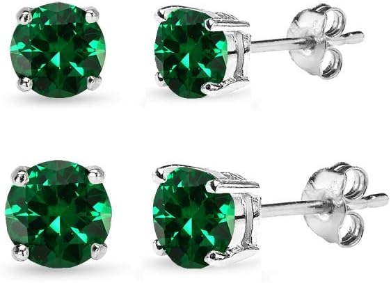 Earrings for Women Sterling Silver Trendy Round-Cut Synthetic Green Quartz Solitaire Studs for Men Bridesmaids Prom Gift