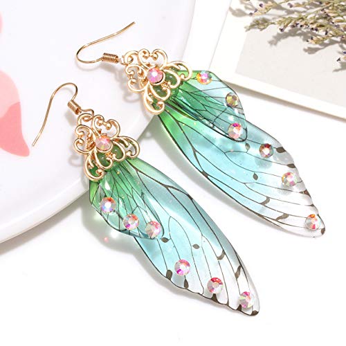 Phalin Colorful Butterfly Earrings For Women Cute Butterfly Drop Dangle Earrings Long Butterfly Wing Bridal Earrings Animal Insect Jewelry (Green) #TOP5