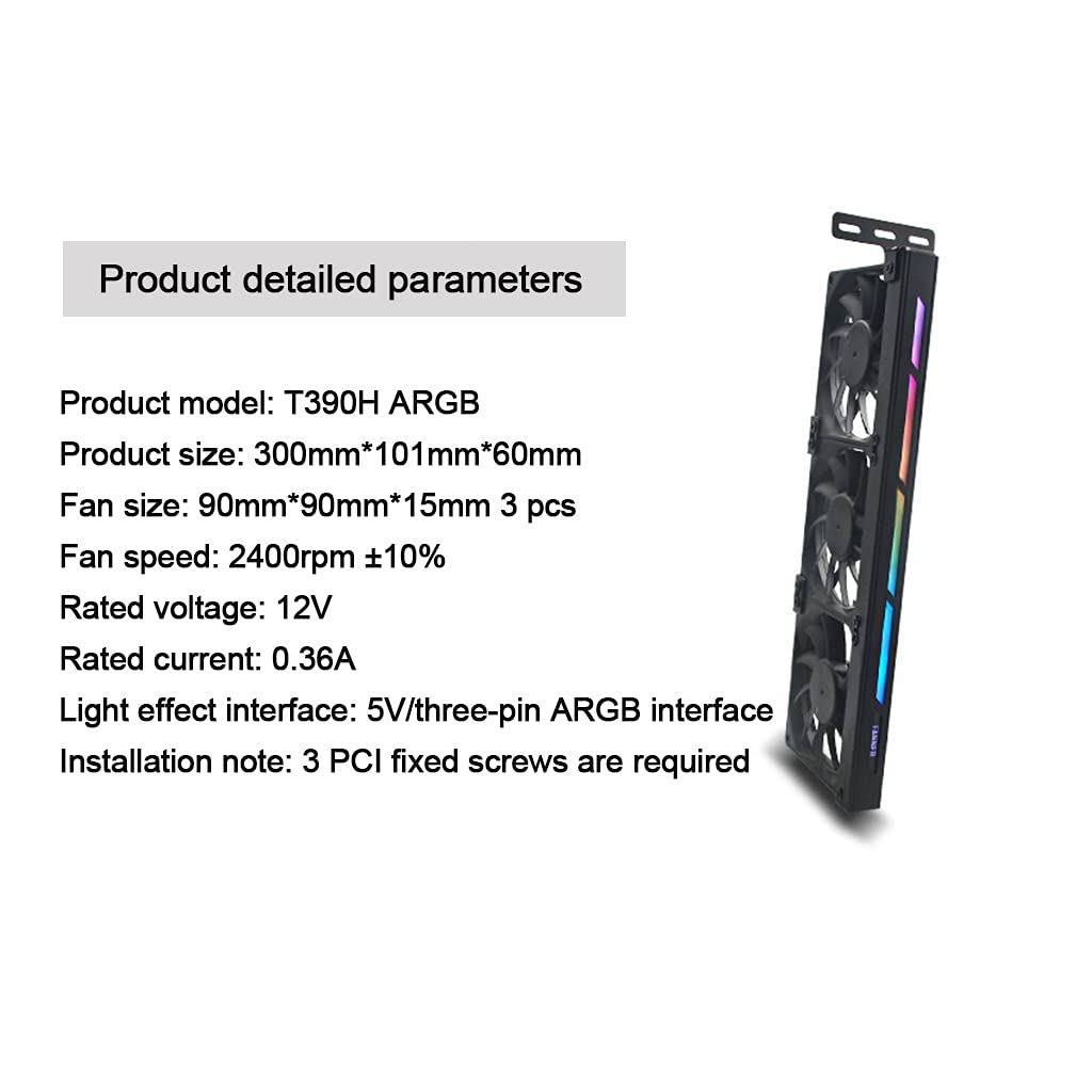 Dispositivo de ventilación T390H de 3 x 90 mm, ventilador VGA de alta velocidad, tarjeta gráfica, ventilador de refrigeración de 5 V, 3 pines, 0,36 A con tira de luz ARGB