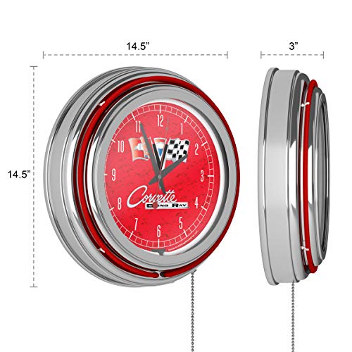 Corvette C2 Red Chrome Double Ring Neon Clock #TOP2
