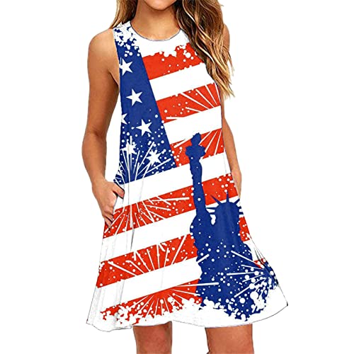 Lnmuld Plus Size Dress For Women Elegant Casual Womens Summer Casual Dresses Beach Loose Sleeveless Tank Dress With Pockets White #TOP6