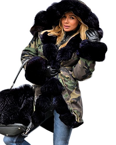 Aofur Womens Hooded Faux Fur Lined Warm Coats Parkas Anoraks Outwear Winter Long Jackets