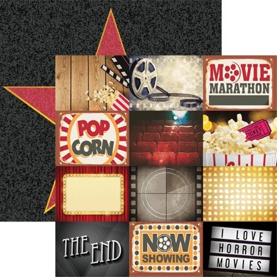 Papier scrapbooking nuit de cinéma 30,5 cm aux motifs rétro lot de 5