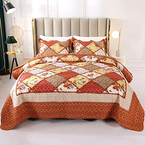 ENCOFT Juego de colchas de edredón Ligero de Microfibra Suave para colchas Acolchadas para Todas Las Estaciones 3 Piezas (Rojo, 220_x_240_cm)