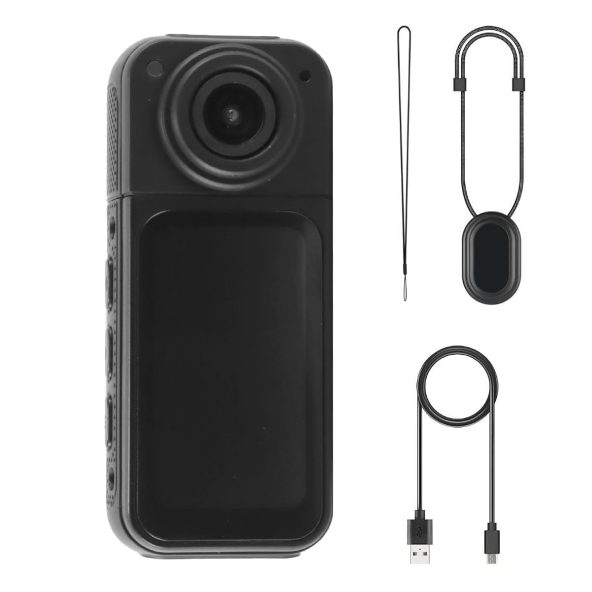 Alide Kamera sportowa S70 Mini (czarna) – 2,7K HD, obiektyw obrotowy 180°, ekran 1,47 cala, magnetyczny pasek na rękę + karta SD 64 GB, kamera kieszonkowa do vlogowania, jazdy na rowerze i podróży
