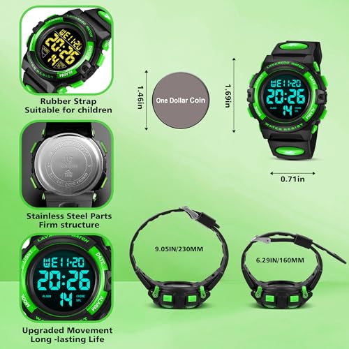 Image of Kids Watch,Boys Watch for 3-15 Year Old Boys,Digital Sport Outdoor Multifunctional Chronograph LED 50 M Waterproof Alarm Calendar Analog Watch for Children with Silicone Band,Kids Gift