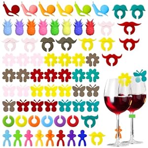 Ouprisks 70-teilige Silikon Glasmarkierer Party Set