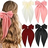 KICOSY Big Hair Bows for Women Silky Satin Hair Bow Clips Coquette Bows for Hair Elegant Large Ribbon Hair Barrettes Clips French Style Bowknot Hair Clips with Long Tail