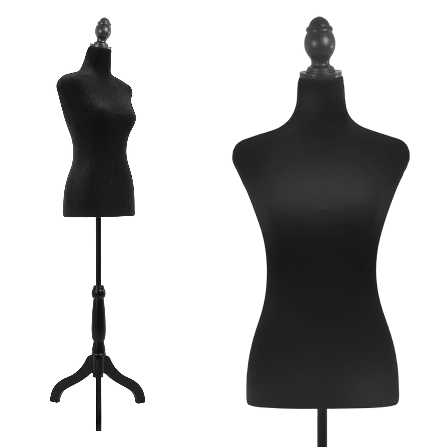 Black Female Dress Form Model Torso Display Mannequin with 50-63 Inch Adjustable Tripod Stand